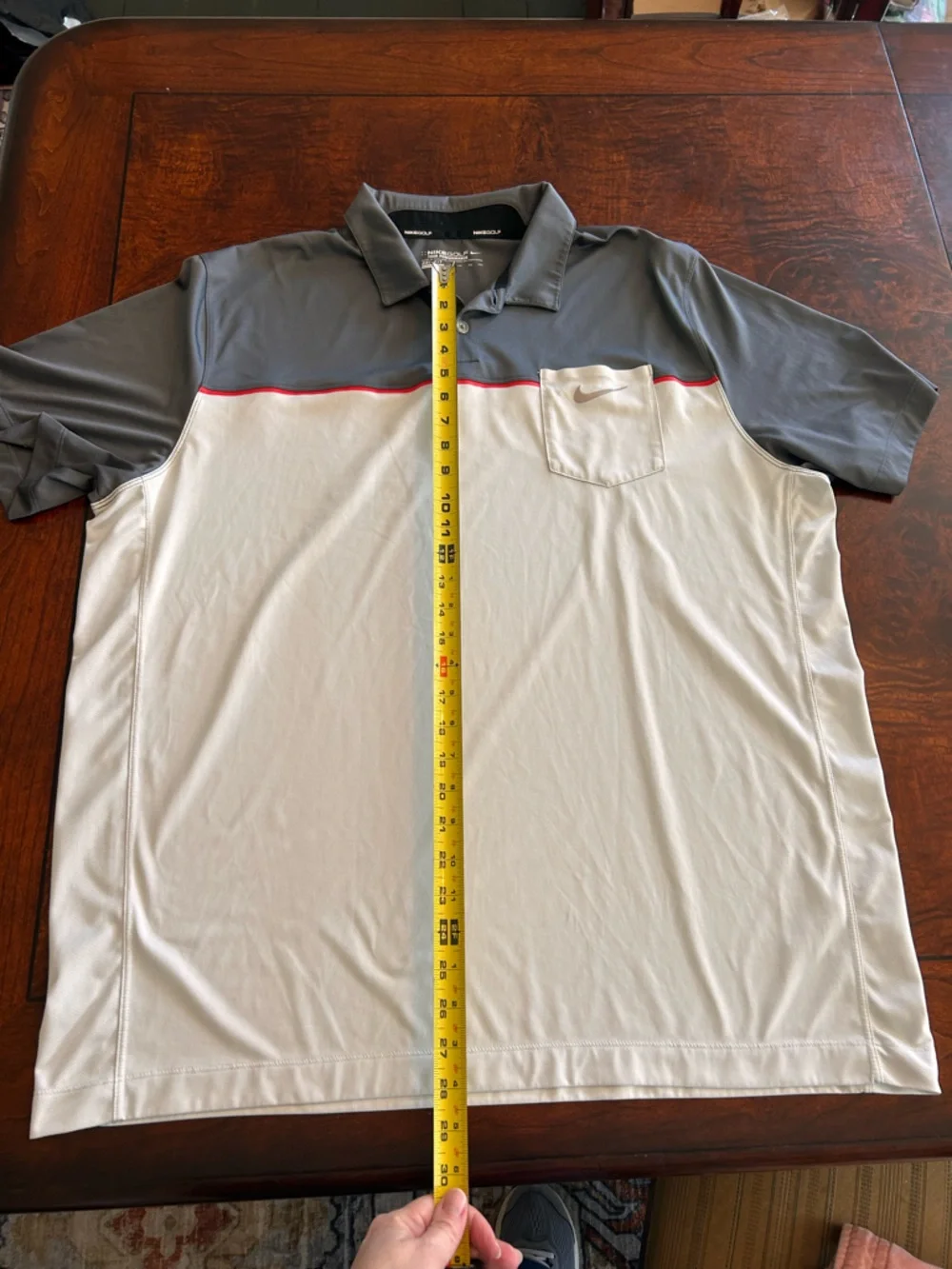 NIKE GOLF POLO SHIRT TOUR PERFORMANCE GREY/WHITE DRIFIT MESH front pocket EC XXL